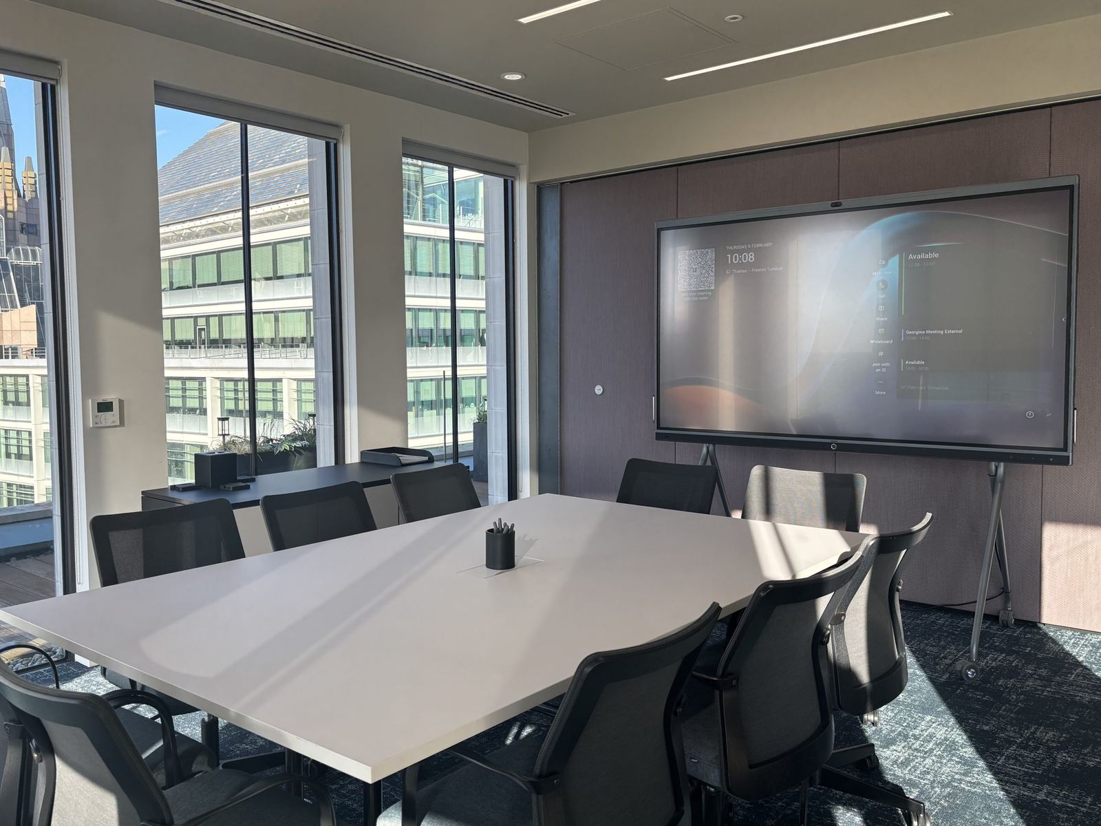 Preston Turnbull meeting room with an interactive display on a floor stand